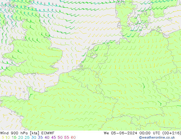 Vento 900 hPa ECMWF mer 05.06.2024 00 UTC