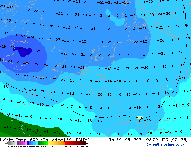 Z500/Rain (+SLP)/Z850 ECMWF Qui 30.05.2024 06 UTC