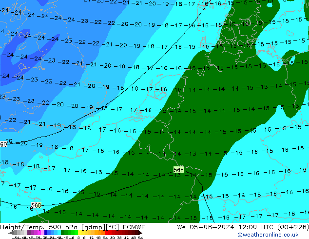 Z500/Rain (+SLP)/Z850 ECMWF śro. 05.06.2024 12 UTC