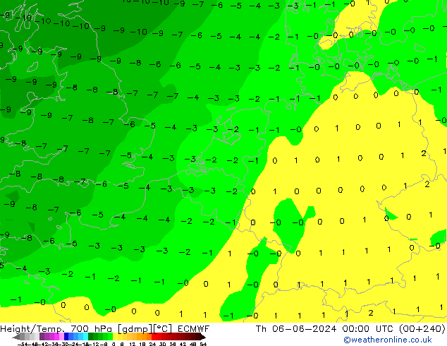 Yükseklik/Sıc. 700 hPa ECMWF Per 06.06.2024 00 UTC