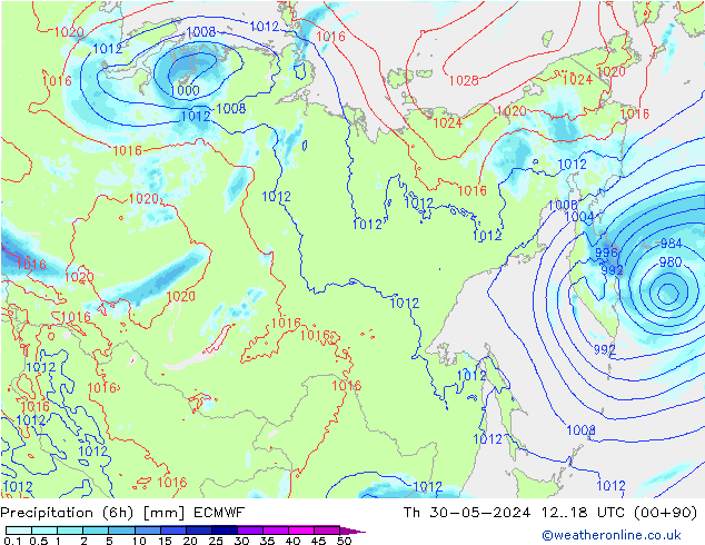 Precipitazione (6h) ECMWF gio 30.05.2024 18 UTC