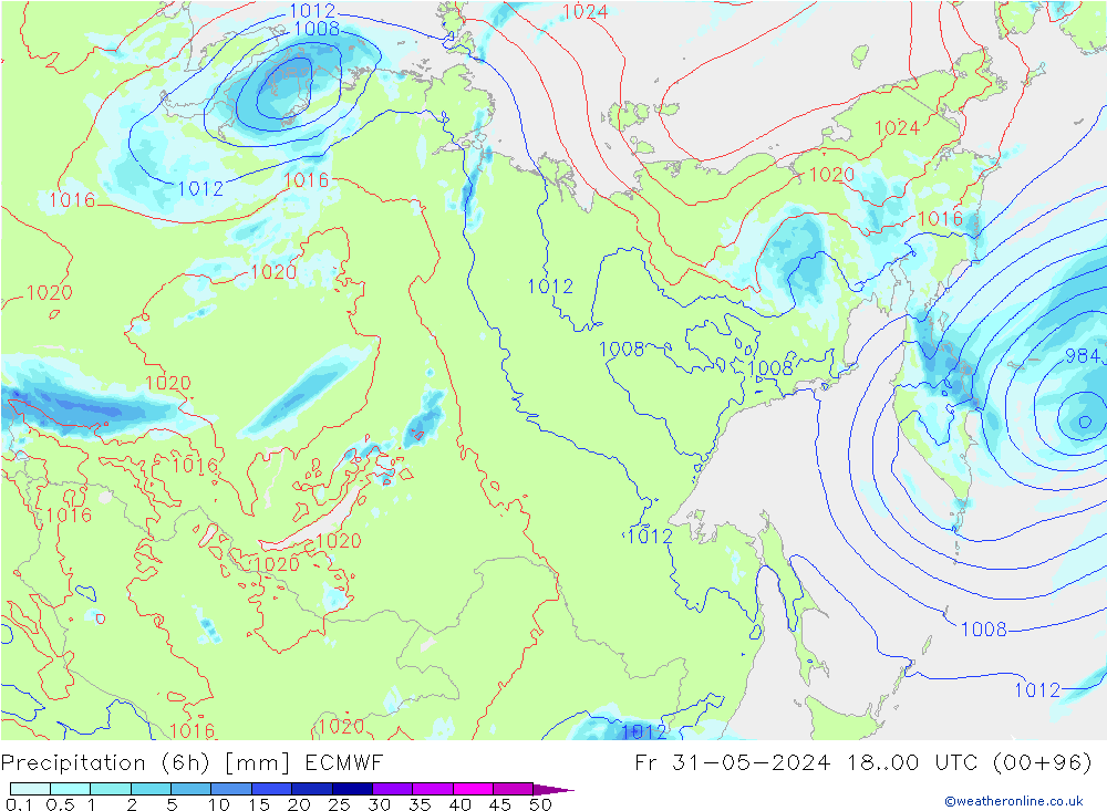 Z500/Rain (+SLP)/Z850 ECMWF ven 31.05.2024 00 UTC