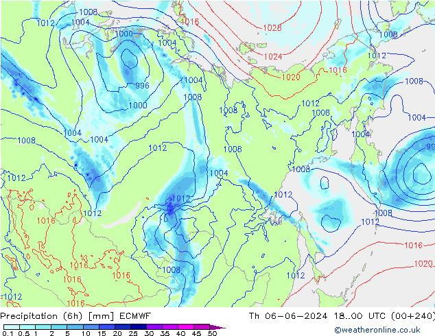 Nied. akkumuliert (6Std) ECMWF Do 06.06.2024 00 UTC