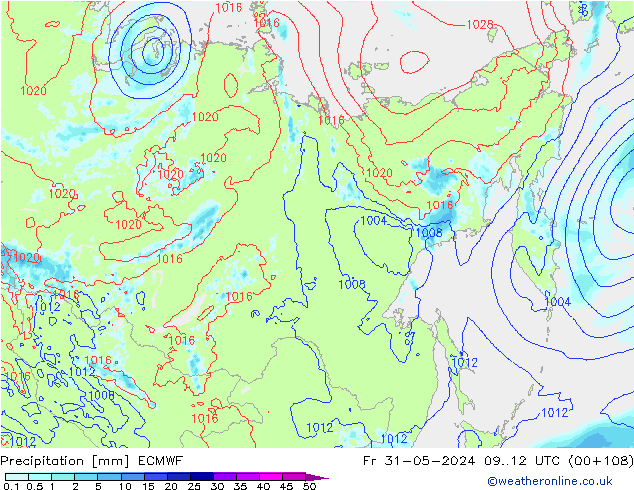 Srážky ECMWF Pá 31.05.2024 12 UTC