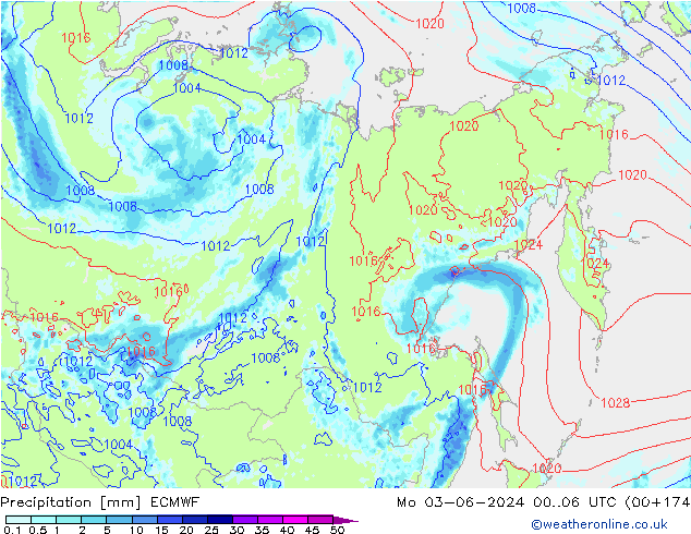 Srážky ECMWF Po 03.06.2024 06 UTC