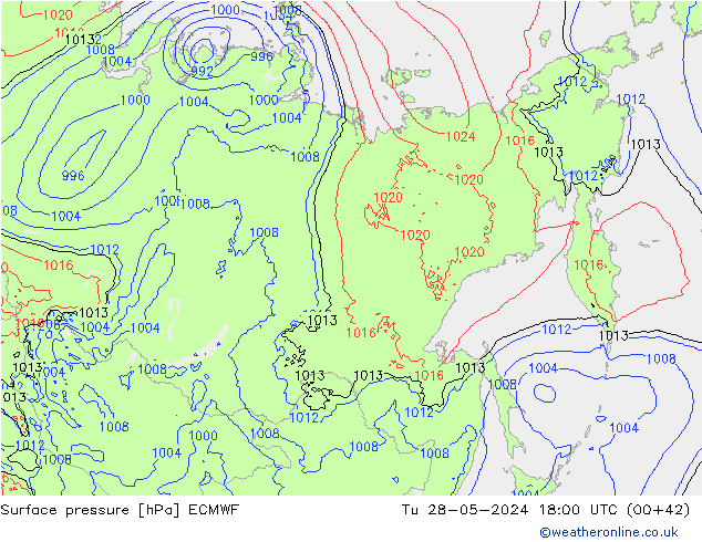 ciśnienie ECMWF wto. 28.05.2024 18 UTC