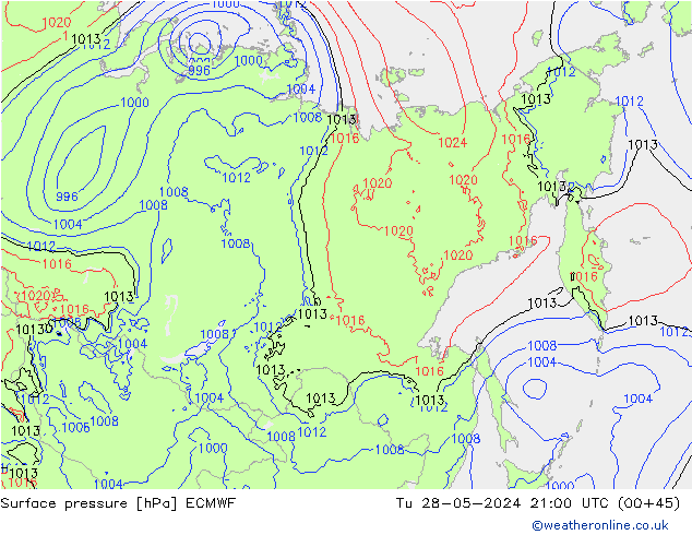 Yer basıncı ECMWF Sa 28.05.2024 21 UTC