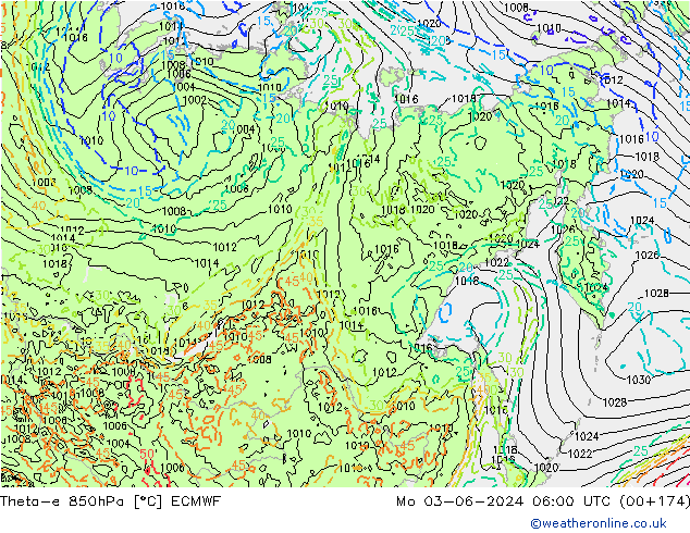 Theta-e 850hPa ECMWF  03.06.2024 06 UTC