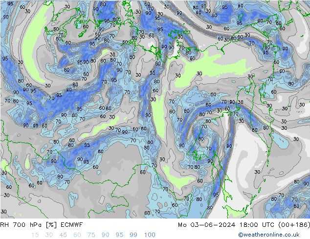 RH 700 hPa ECMWF Mo 03.06.2024 18 UTC