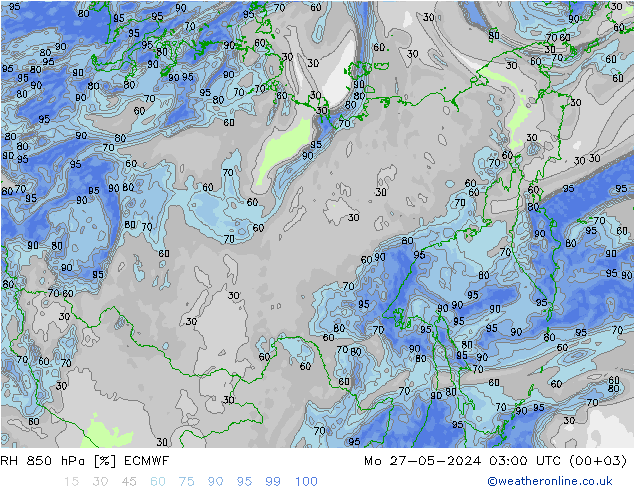 RH 850 hPa ECMWF Mo 27.05.2024 03 UTC