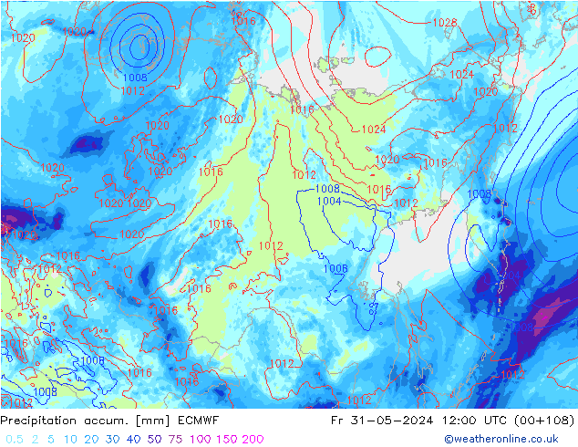 Precipitation accum. ECMWF Sex 31.05.2024 12 UTC