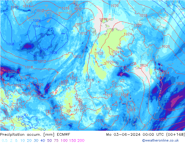 Precipitation accum. ECMWF lun 03.06.2024 00 UTC