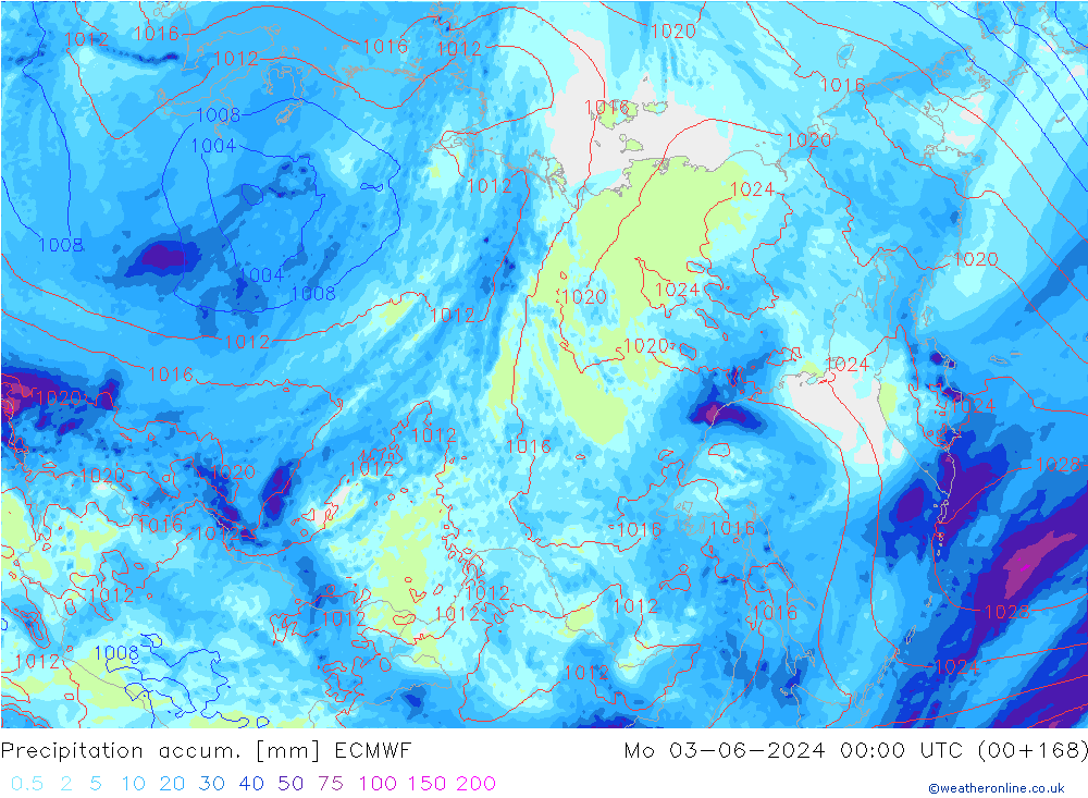 Precipitation accum. ECMWF Mo 03.06.2024 00 UTC