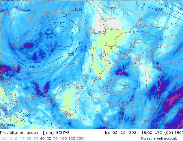 Precipitation accum. ECMWF Seg 03.06.2024 18 UTC