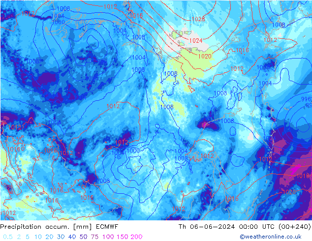 Totale neerslag ECMWF do 06.06.2024 00 UTC