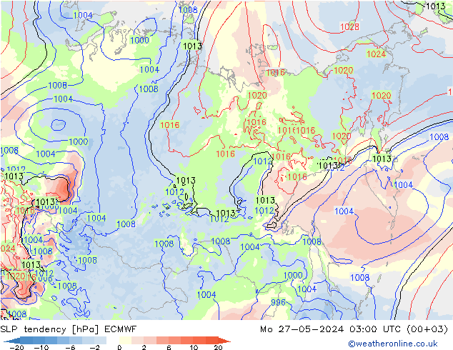 Drucktendenz ECMWF Mo 27.05.2024 03 UTC