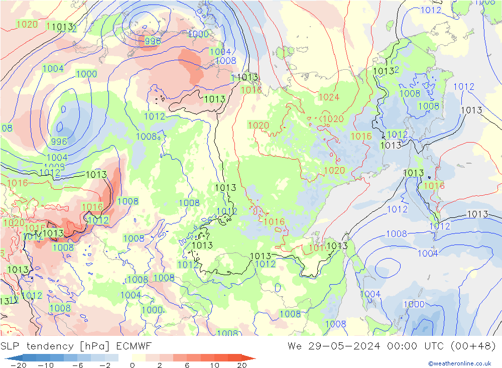 SLP tendency ECMWF Qua 29.05.2024 00 UTC