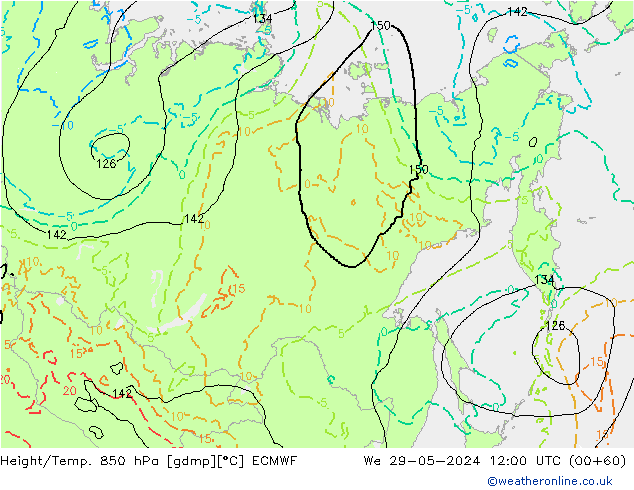 Height/Temp. 850 hPa ECMWF We 29.05.2024 12 UTC