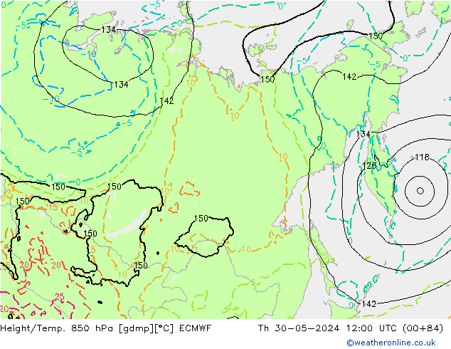 Z500/Rain (+SLP)/Z850 ECMWF czw. 30.05.2024 12 UTC