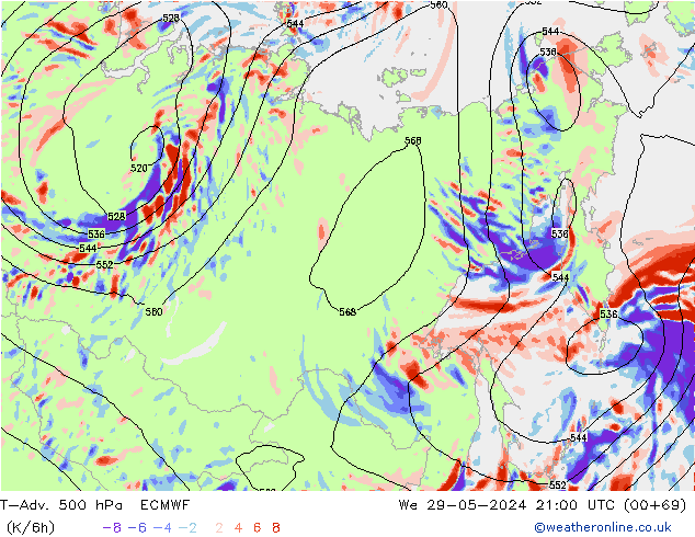 T-Adv. 500 hPa ECMWF Mi 29.05.2024 21 UTC