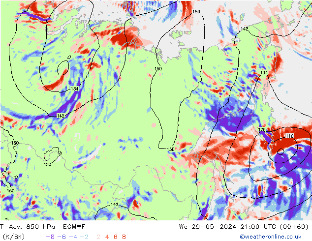 T-Adv. 850 hPa ECMWF Mi 29.05.2024 21 UTC