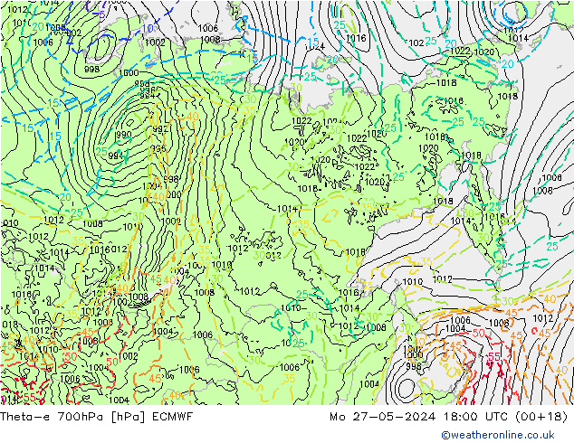 Theta-e 700hPa ECMWF lun 27.05.2024 18 UTC