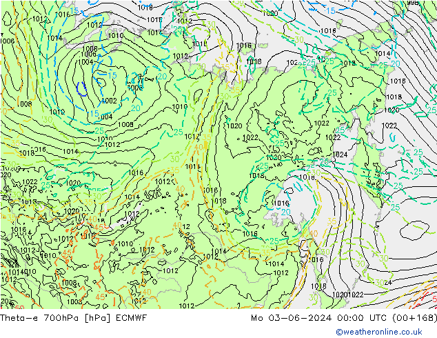 Theta-e 700hPa ECMWF Mo 03.06.2024 00 UTC