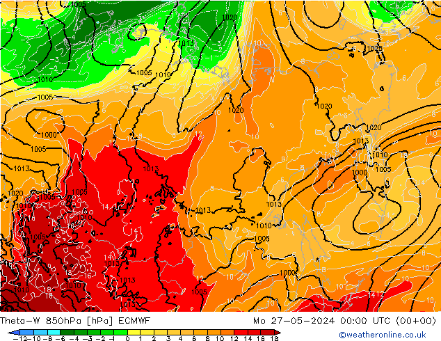 Theta-W 850hPa ECMWF lun 27.05.2024 00 UTC