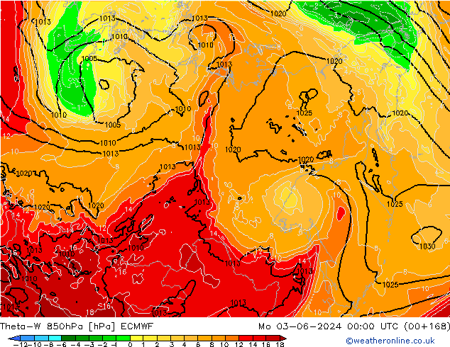 Theta-W 850hPa ECMWF Po 03.06.2024 00 UTC