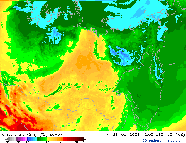 Temperatura (2m) ECMWF vie 31.05.2024 12 UTC