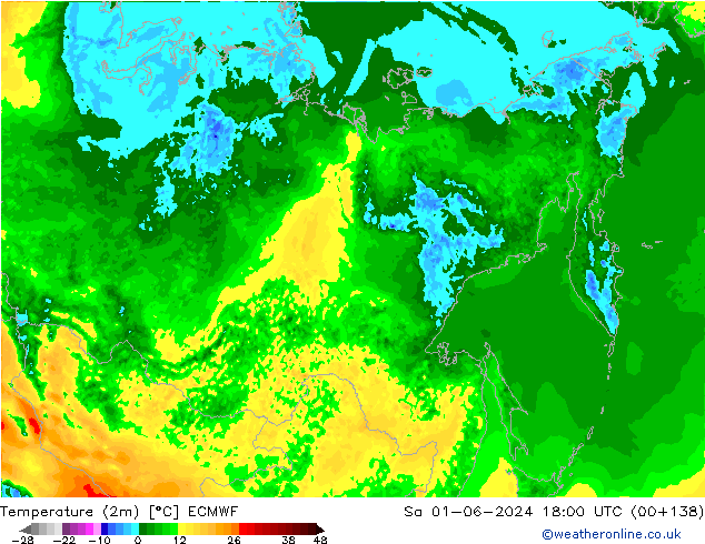 température (2m) ECMWF sam 01.06.2024 18 UTC