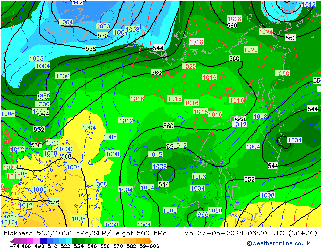 Thck 500-1000hPa ECMWF pon. 27.05.2024 06 UTC