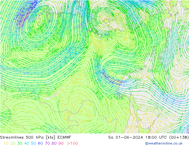 Ligne de courant 500 hPa ECMWF sam 01.06.2024 18 UTC