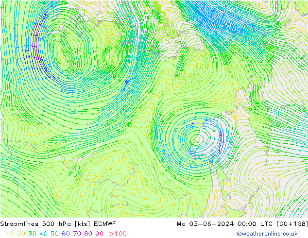 Stromlinien 500 hPa ECMWF Mo 03.06.2024 00 UTC