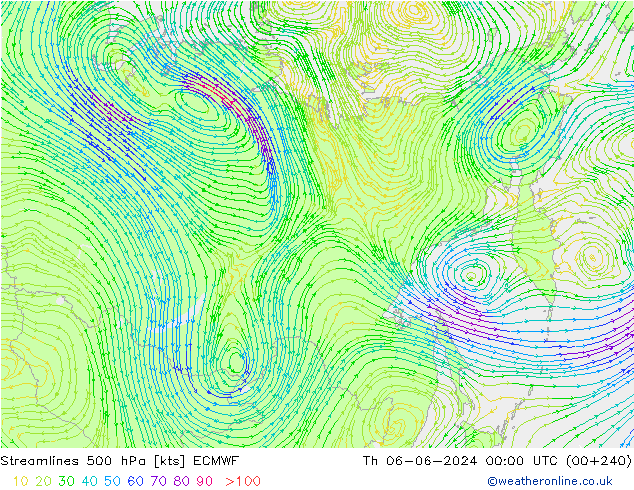 Streamlines 500 hPa ECMWF Th 06.06.2024 00 UTC