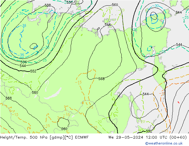 Z500/Rain (+SLP)/Z850 ECMWF We 29.05.2024 12 UTC