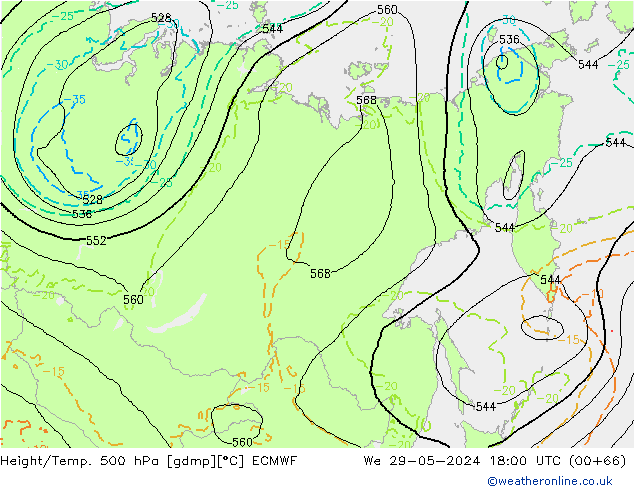 Z500/Rain (+SLP)/Z850 ECMWF  29.05.2024 18 UTC