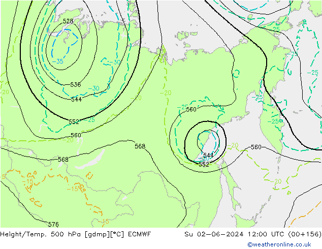 Geop./Temp. 500 hPa ECMWF dom 02.06.2024 12 UTC