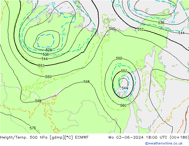 Z500/Regen(+SLP)/Z850 ECMWF ma 03.06.2024 18 UTC