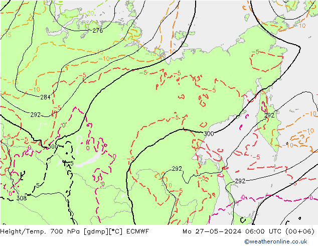 Height/Temp. 700 hPa ECMWF Mo 27.05.2024 06 UTC