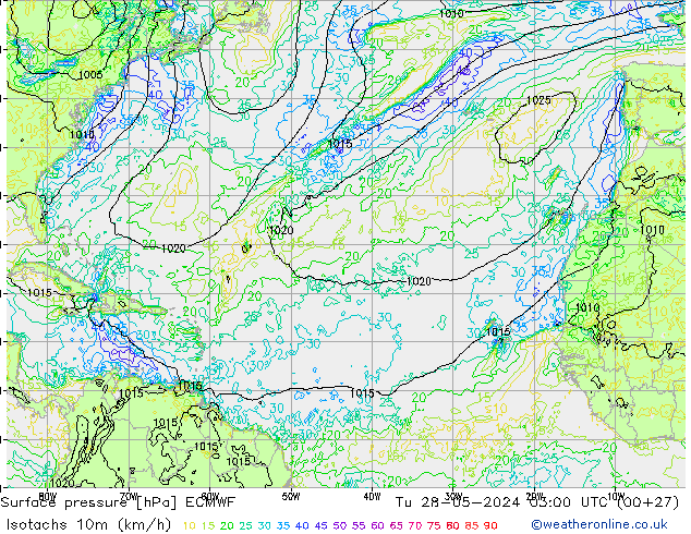 Isotachs (kph) ECMWF Ter 28.05.2024 03 UTC