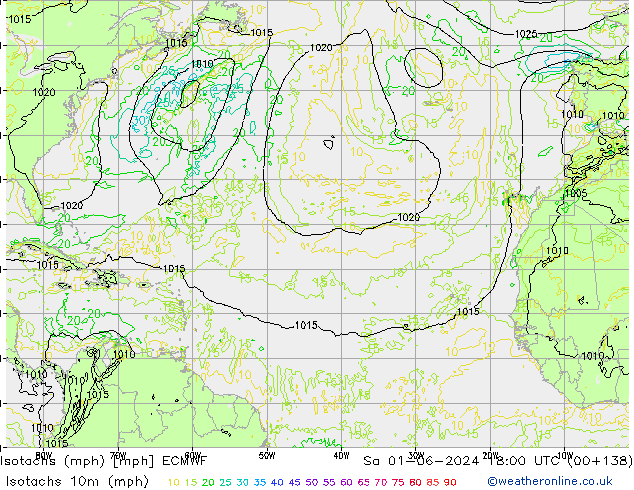 Isotachen (mph) ECMWF za 01.06.2024 18 UTC