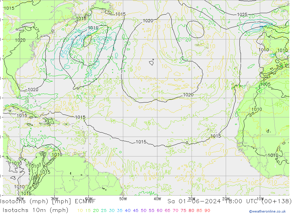 Isotachs (mph) ECMWF sam 01.06.2024 18 UTC