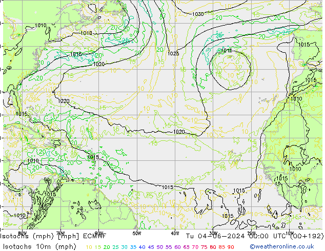 Isotachen (mph) ECMWF di 04.06.2024 00 UTC