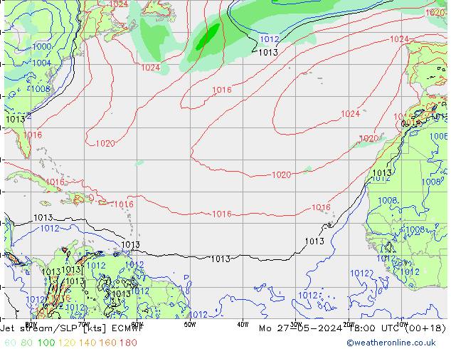 Prąd strumieniowy ECMWF pon. 27.05.2024 18 UTC