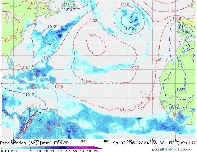 Precipitación (6h) ECMWF sáb 01.06.2024 00 UTC