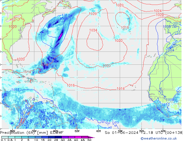 Precipitação (6h) ECMWF Sáb 01.06.2024 18 UTC