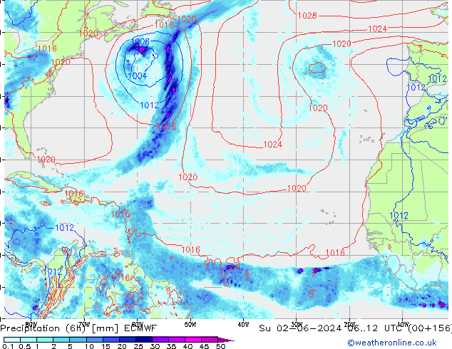 Z500/Rain (+SLP)/Z850 ECMWF Dom 02.06.2024 12 UTC