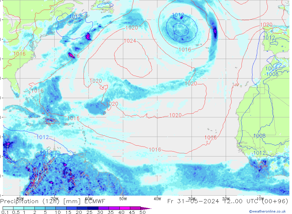 Precipitación (12h) ECMWF vie 31.05.2024 00 UTC