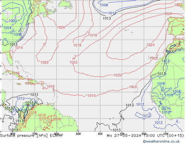 Presión superficial ECMWF lun 27.05.2024 15 UTC